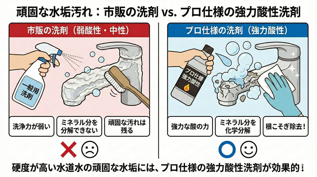 プロ仕様の水垢用の酸性洗剤