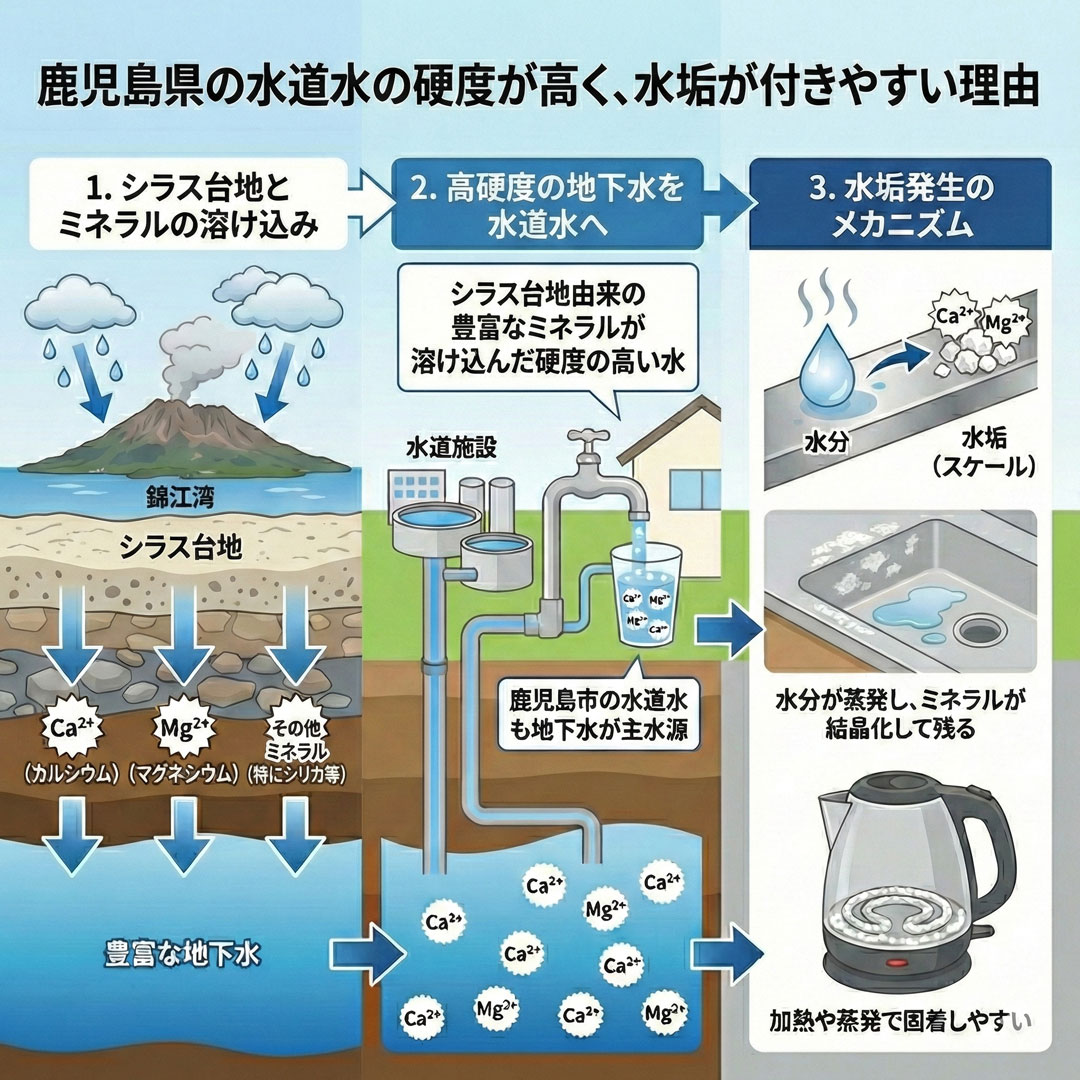 鹿児島県の水道水と水垢汚れのメカニズム