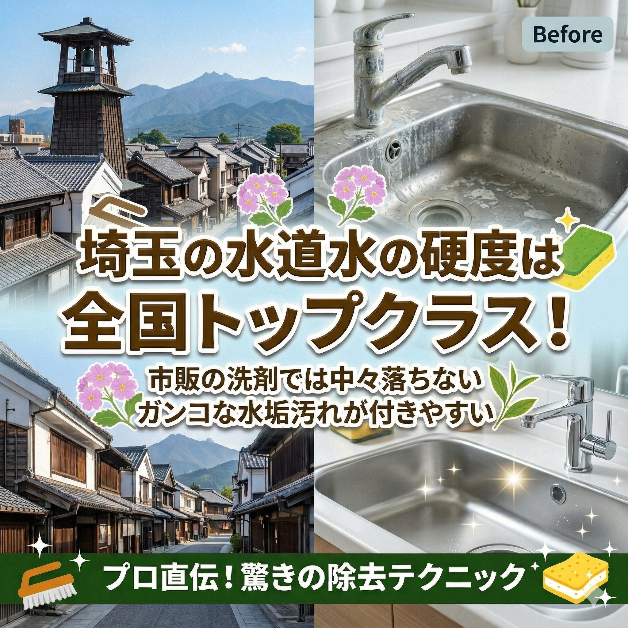 埼玉県は水道水の硬度が高く水垢がつきやすい